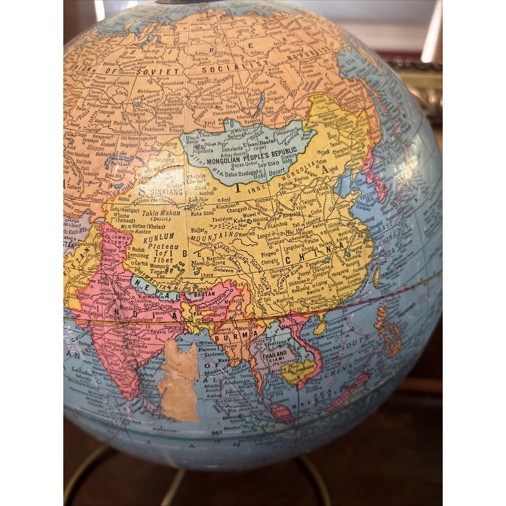 Vintage 1960s Cram's Imperial 12" World Globe Brass Wire Stand Desk Map Decor - Picture 8 of 12